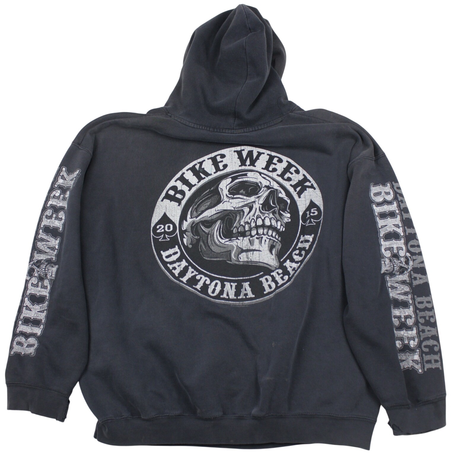 Daytona Bike Week Hoodie 2015 Skull Biker Distressed Faded Black Xl Hot Leathers